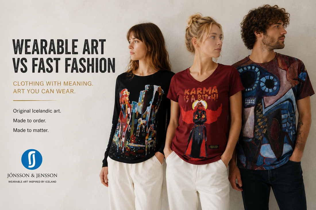 Wearable Art - Showing three people wearing different t-shirts from our collection.