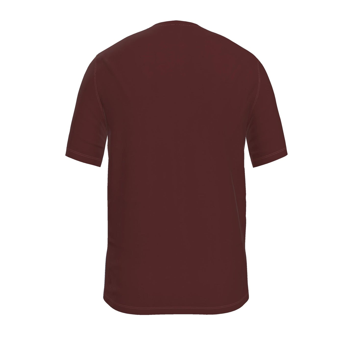 A short-sleeve crewneck t-shirt shown from the back, in a solid dark burgundy color, isolated on a white background.