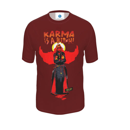 A bold burgundy T-shirt featuring Hallgerður Langbrók from the Icelandic Sagas. Inspired by Brennu-Njáls saga, it blends Viking history, striking artwork fitting to her character.