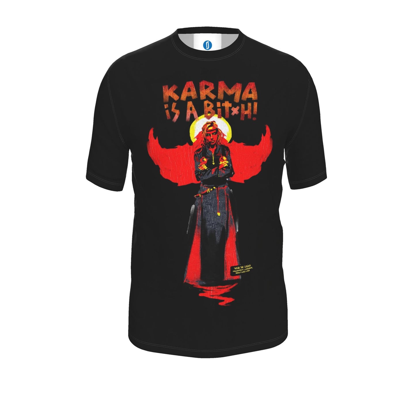 A bold black T-shirt featuring Hallgerður Langbrók from the Icelandic Sagas. Inspired by Brennu-Njáls saga, it blends Viking history, striking artwork fitting to her character.